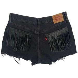 Levis 501 Black Wash Tassel Pocket Denim Shorts